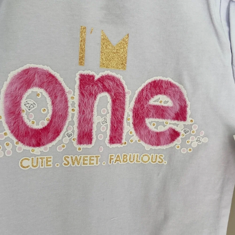 Last One!‎ NWT White and Pink First Birthday Onesie